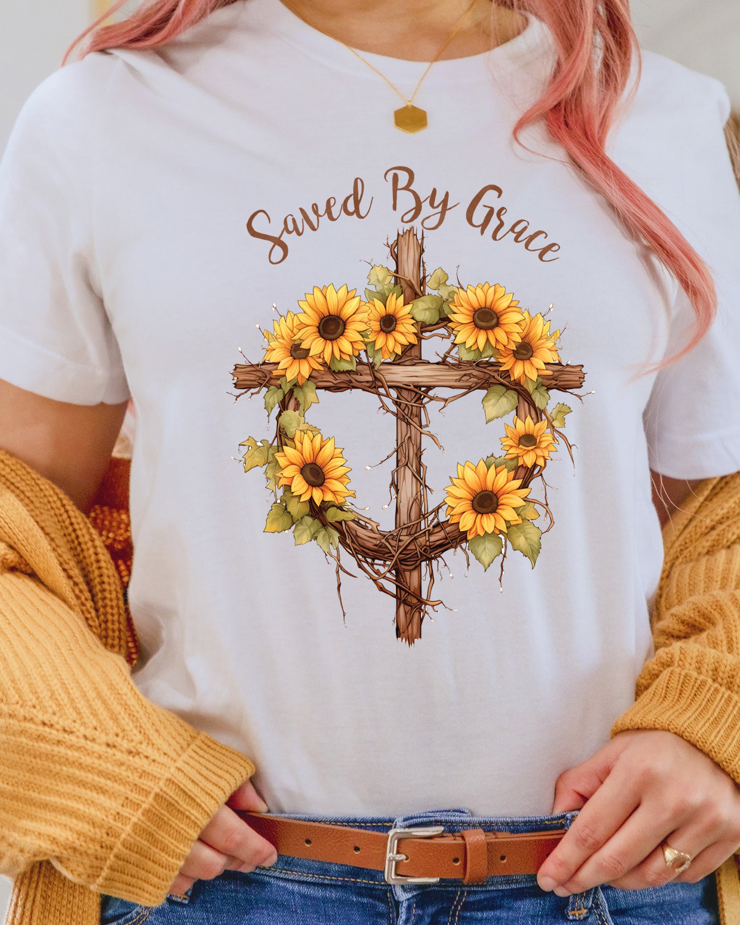 Christian Saved By Grace Sunflower Heat Transfer