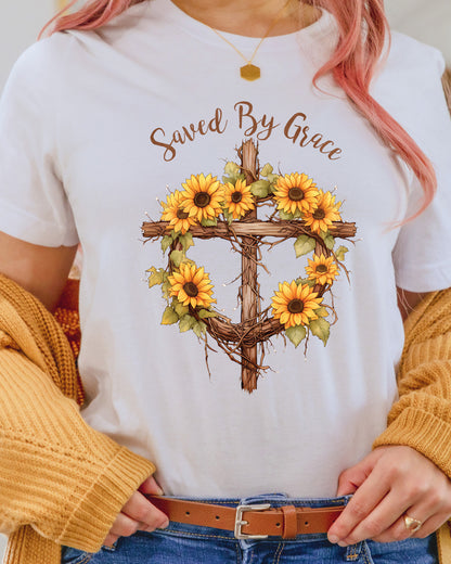 Christian Saved By Grace Sunflower Heat Transfer