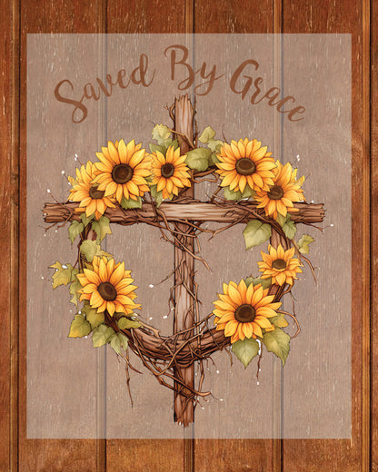 Christian Saved By Grace Sunflower Heat Transfer
