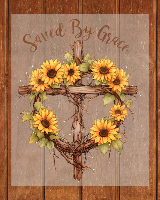 Christian Saved By Grace Sunflower Heat Transfer