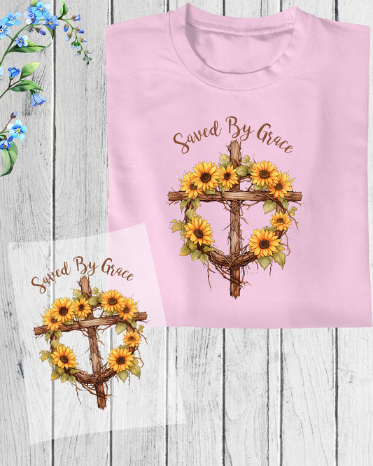 Christian Saved By Grace Sunflower Heat Transfer