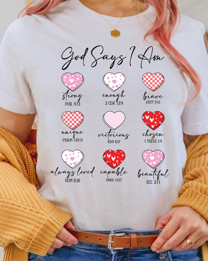 Christian Valentine DTF Transfer ready to Press God Says I Am Heat Transfer for Shirts Religious UV Sticker Faith Apparel Iron on Transfer