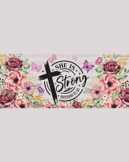 Christian Women Tumbler UV DTF Sticker She is Strong