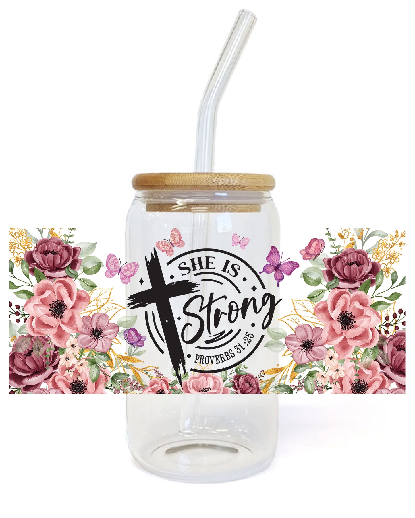 Christian Women Tumbler UV DTF Sticker She is Strong