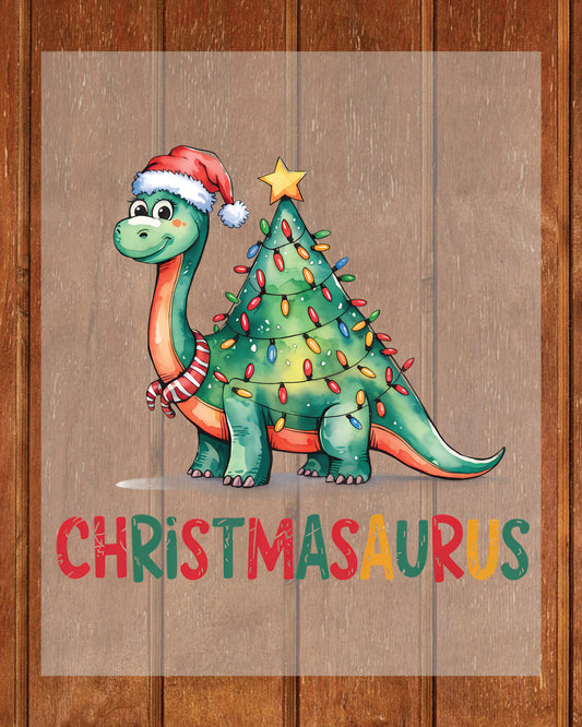Christmas Dinosaur Christmas Tree DTF Transfer, Holiday Heat Press Design, Xmas Shirt Print, UV DTF Sticker, Dinosaur Christmas Gift