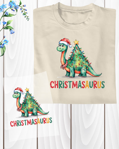 Christmas Dinosaur Christmas Tree DTF Transfer, Holiday Heat Press Design, Xmas Shirt Print, UV DTF Sticker, Dinosaur Christmas Gift