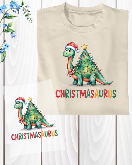Christmas Dinosaur Christmas Tree DTF Transfer, Holiday Heat Press Design, Xmas Shirt Print, UV DTF Sticker, Dinosaur Christmas Gift
