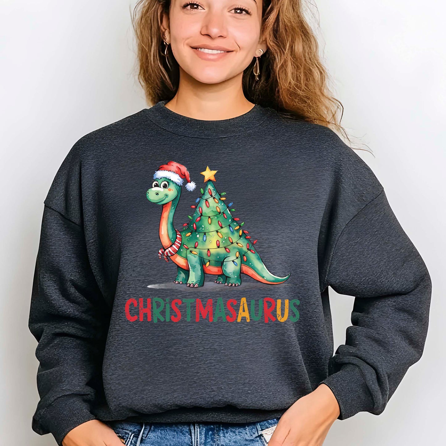 Christmas Dinosaur Christmas Tree DTF Transfer, Holiday Heat Press Design, Xmas Shirt Print, UV DTF Sticker, Dinosaur Christmas Gift