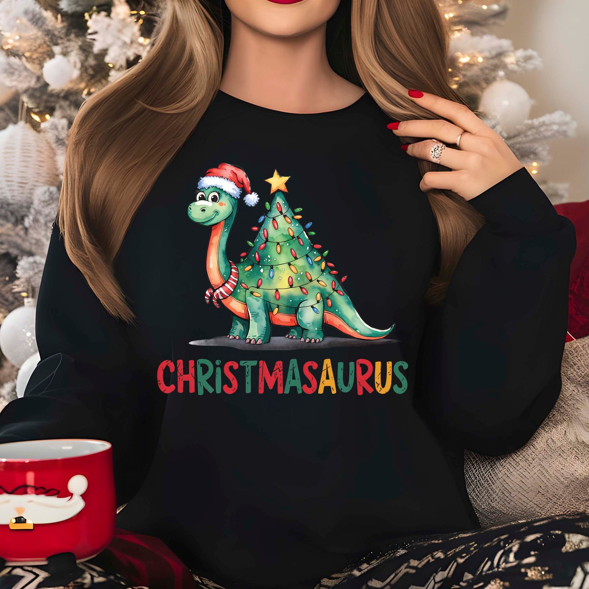 Christmas Dinosaur Christmas Tree DTF Transfer, Holiday Heat Press Design, Xmas Shirt Print, UV DTF Sticker, Dinosaur Christmas Gift