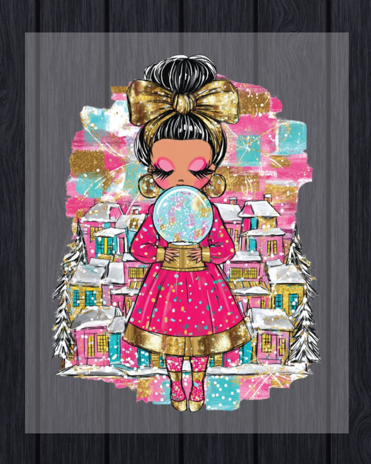 Christmas Girl Character Glitter DTF Transfer