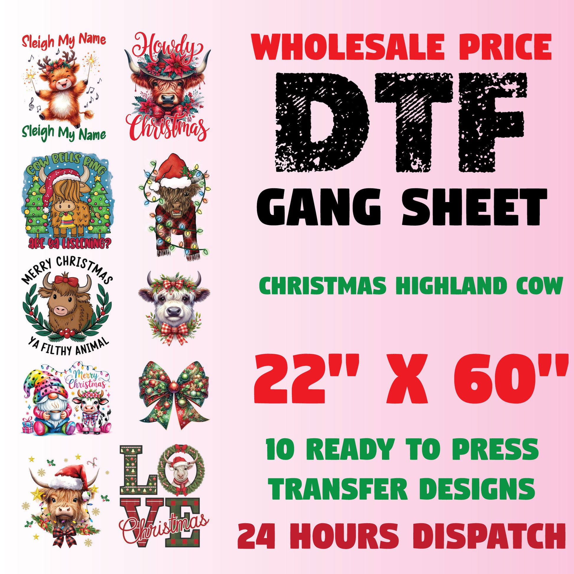 Christmas Highland Cow Gang Sheet