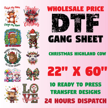 Christmas Highland Cow Gang Sheet