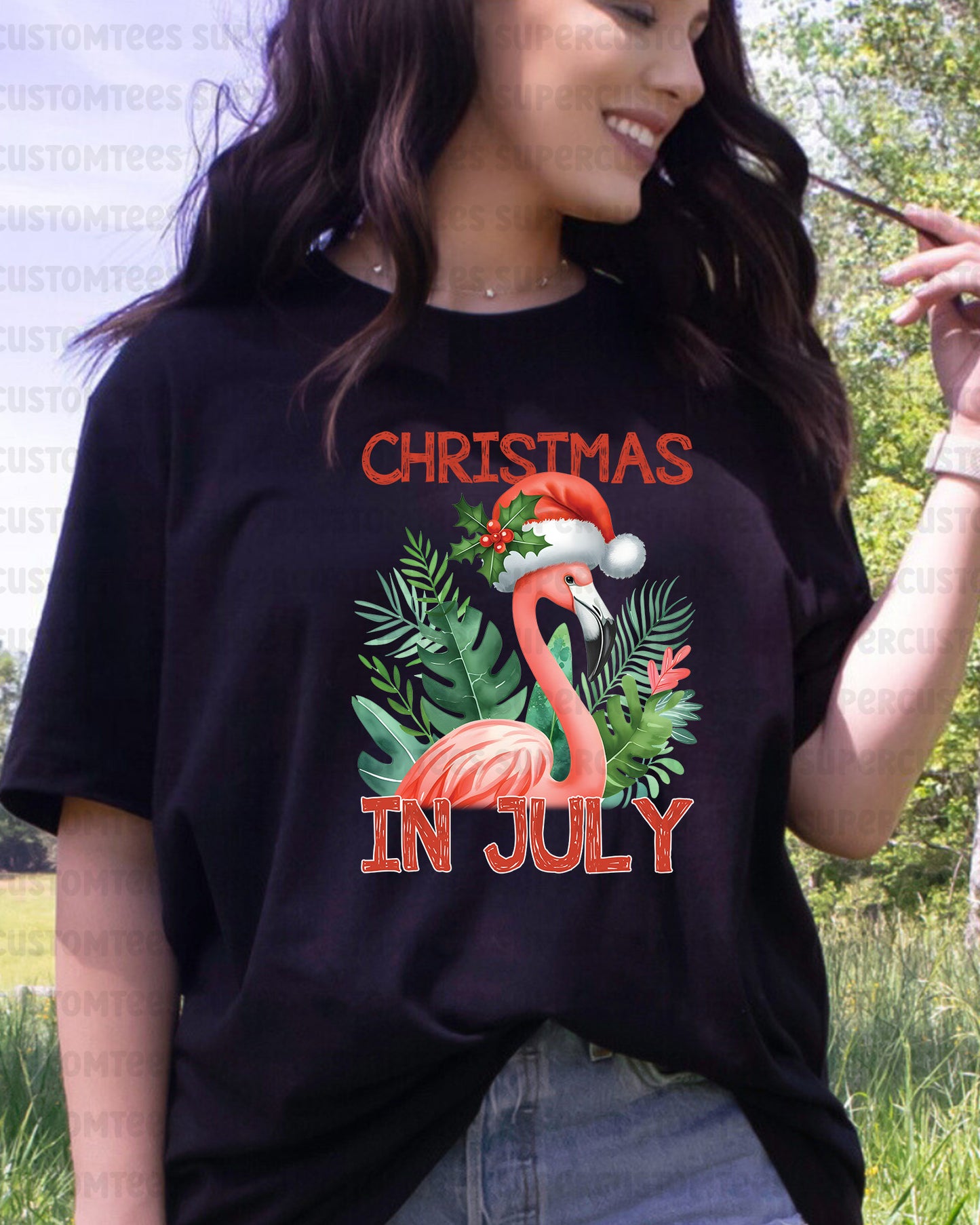 Christmas In July Flamingo DTF Transfer