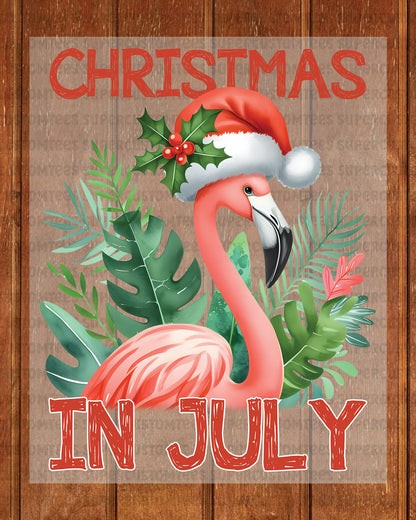 Christmas In July Flamingo DTF Transfer