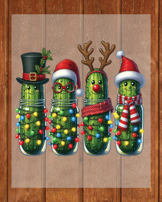 Christmas Pickles DTF Transfer Ready to Press, Holiday Heat Press Design, Xmas Shirt Print, UV DTF Sticker, Funny Christmas Gift Idea