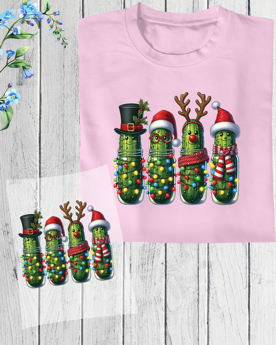 Christmas Pickles DTF Transfer Ready to Press, Holiday Heat Press Design, Xmas Shirt Print, UV DTF Sticker, Funny Christmas Gift Idea