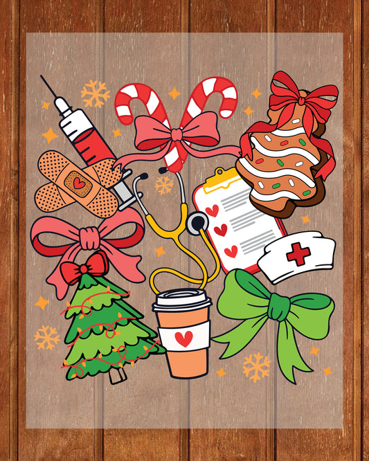 Christmas Preppy Coquette Nurse DTF Transfer