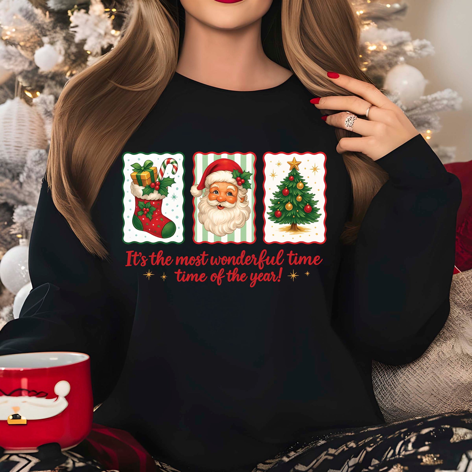 Christmas Santa Christmas Tree DTF Transfer, Holiday Heat Press Design, Xmas Shirt Print, UV DTF Sticker, Retro Christmas Gift