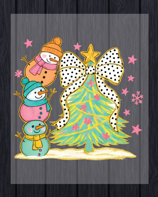 Christmas Snowman Glitter Tree DTF Transfer Ready to Press