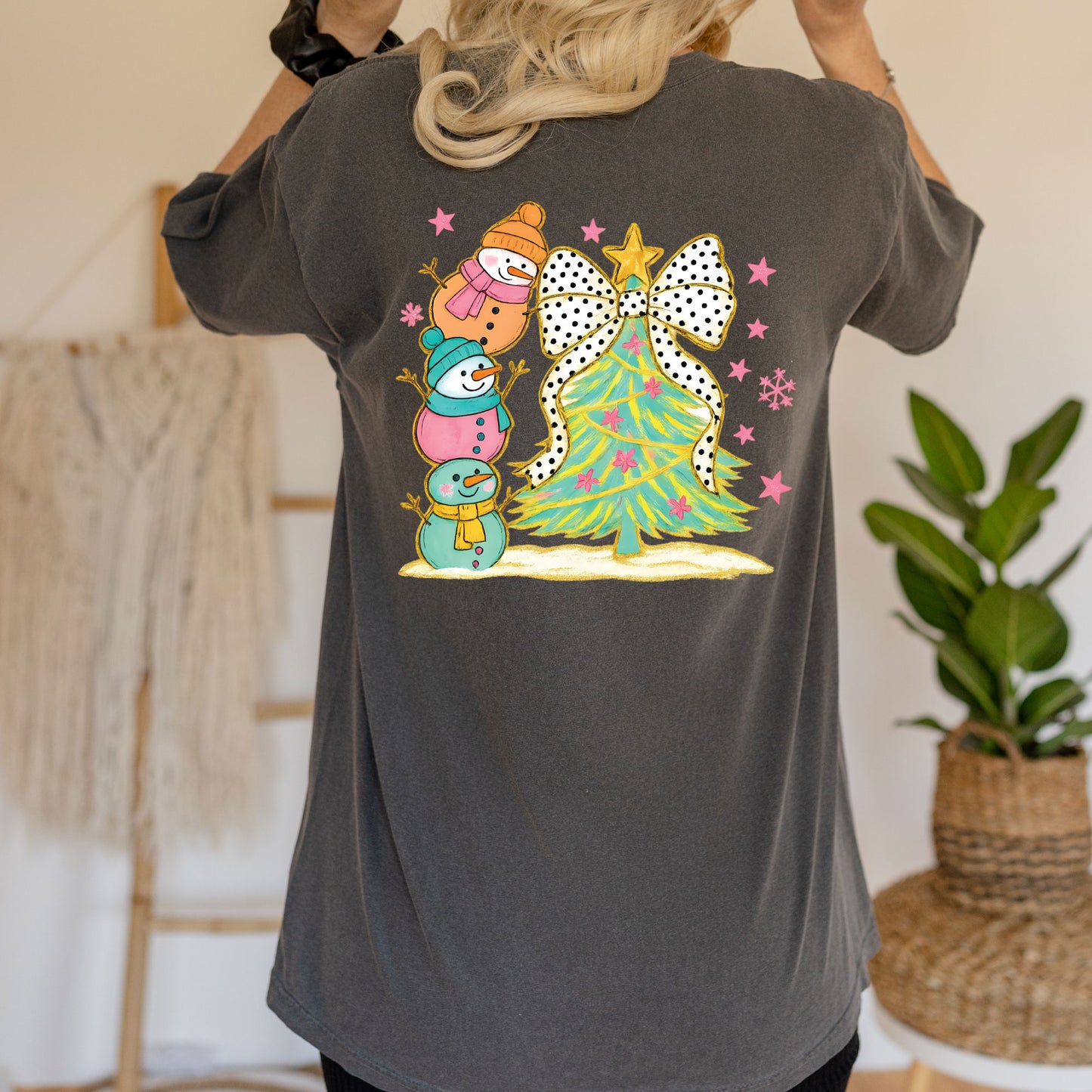Christmas Snowman Glitter DTF Transfer Ready to Press Funny Christmas Tree Heat Transfer For Shirts X-mas Iron on Transfer