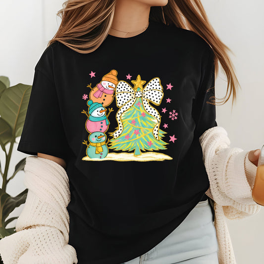 Christmas Snowman Glitter Tree DTF Transfer Ready to Press