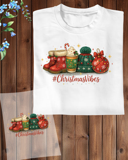 Christmas Vibes Cocoa DTF Transfer, Holiday Heat Press Design, Xmas Shirt Print, UV DTF Sticker, Cozy Christmas Gift Idea
