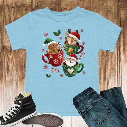 Christmas Mugs Faux Yarn Hot Cocoa Sweatshirt, Trendy Christmas Shirt, Latch Hook Yarn Youth Sweater Shirts