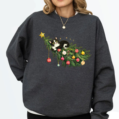 Christmas Cat Tree Sweatshirt, Christmas Cats Shirt, Meow Christmas Sweatshirt, Cat Lover Gift ,Holiday Cute Christmas Sweater