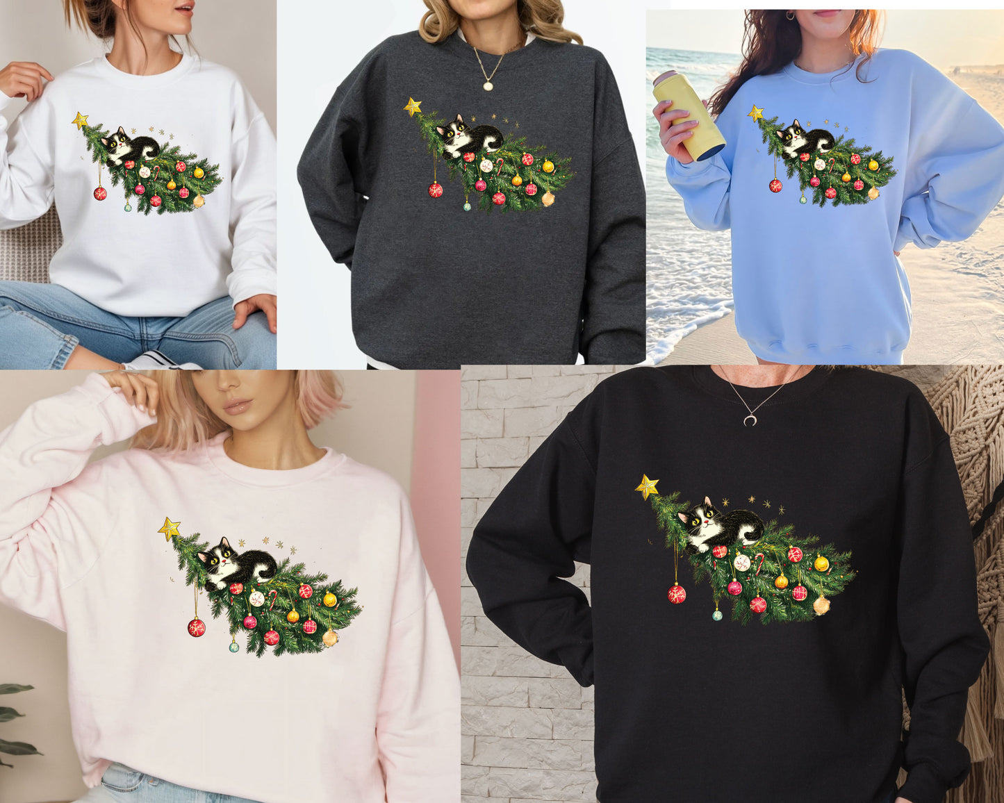 Christmas Cat Tree Sweatshirt, Christmas Cats Shirt, Meow Christmas Sweatshirt, Cat Lover Gift ,Holiday Cute Christmas Sweater