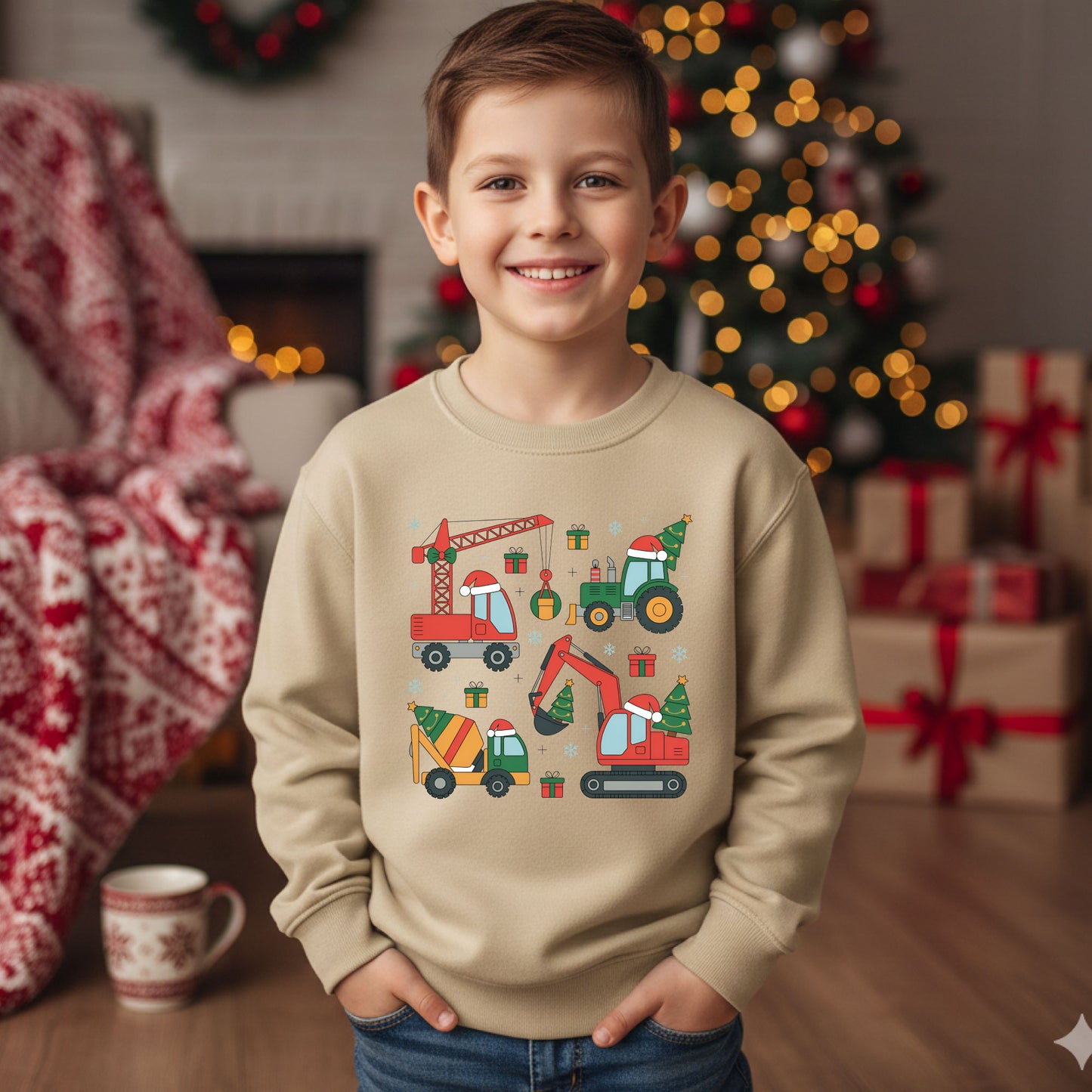 Toddler Christmas Sweatshirt Construction Trucks Holiday Shirt Boys Xmas Truck Tee Kids Christmas Gift Cute Holiday Top