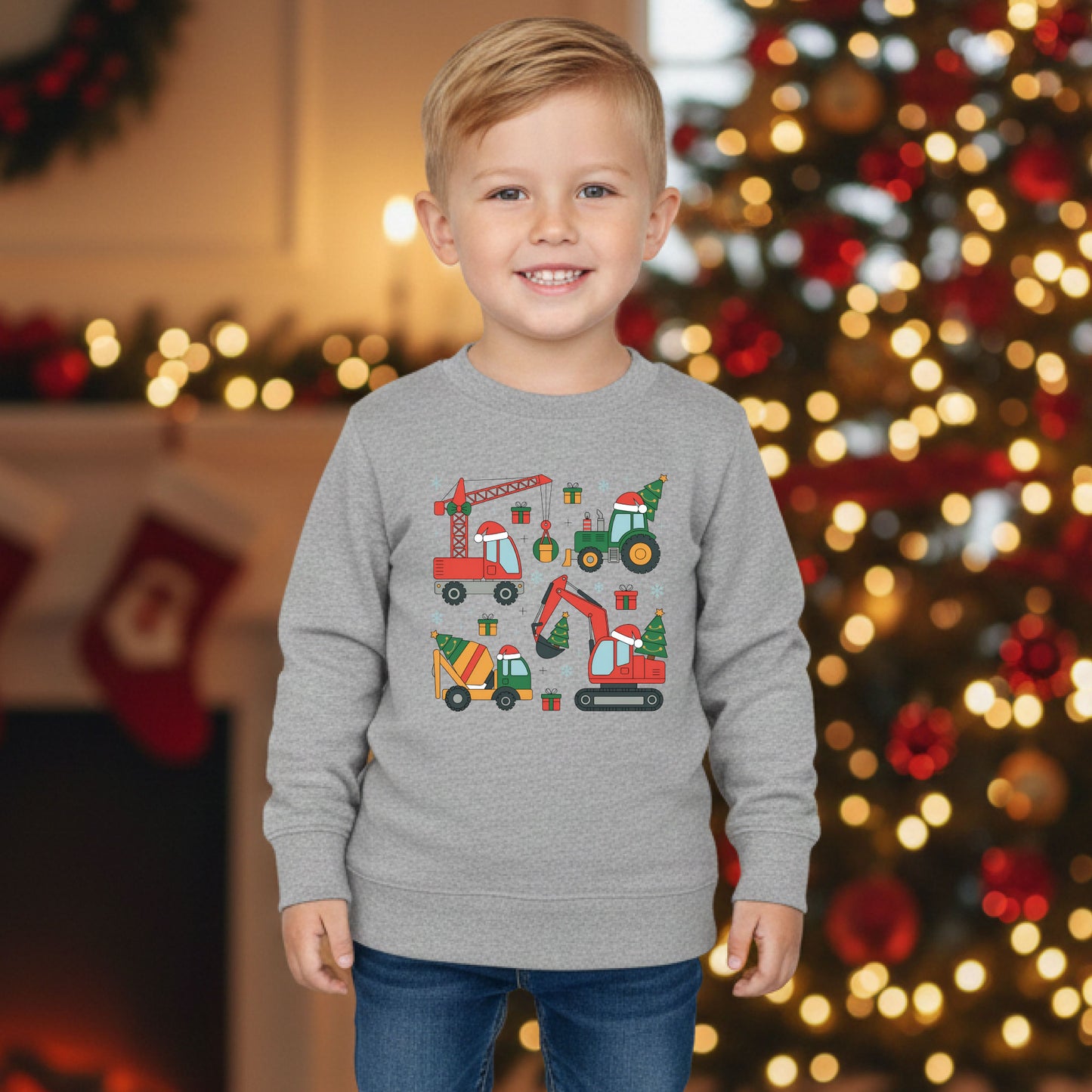 Toddler Christmas Sweatshirt Construction Trucks Holiday Shirt Boys Xmas Truck Tee Kids Christmas Gift Cute Holiday Top