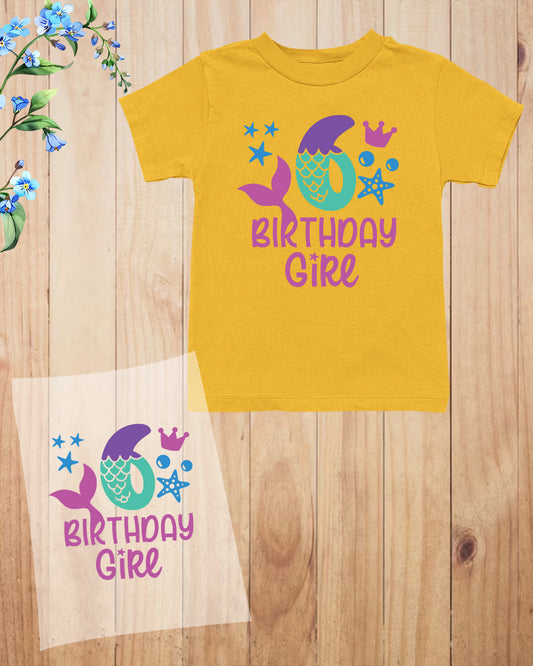 Mermaid 6th Birthday Girl DTF Transfer Film