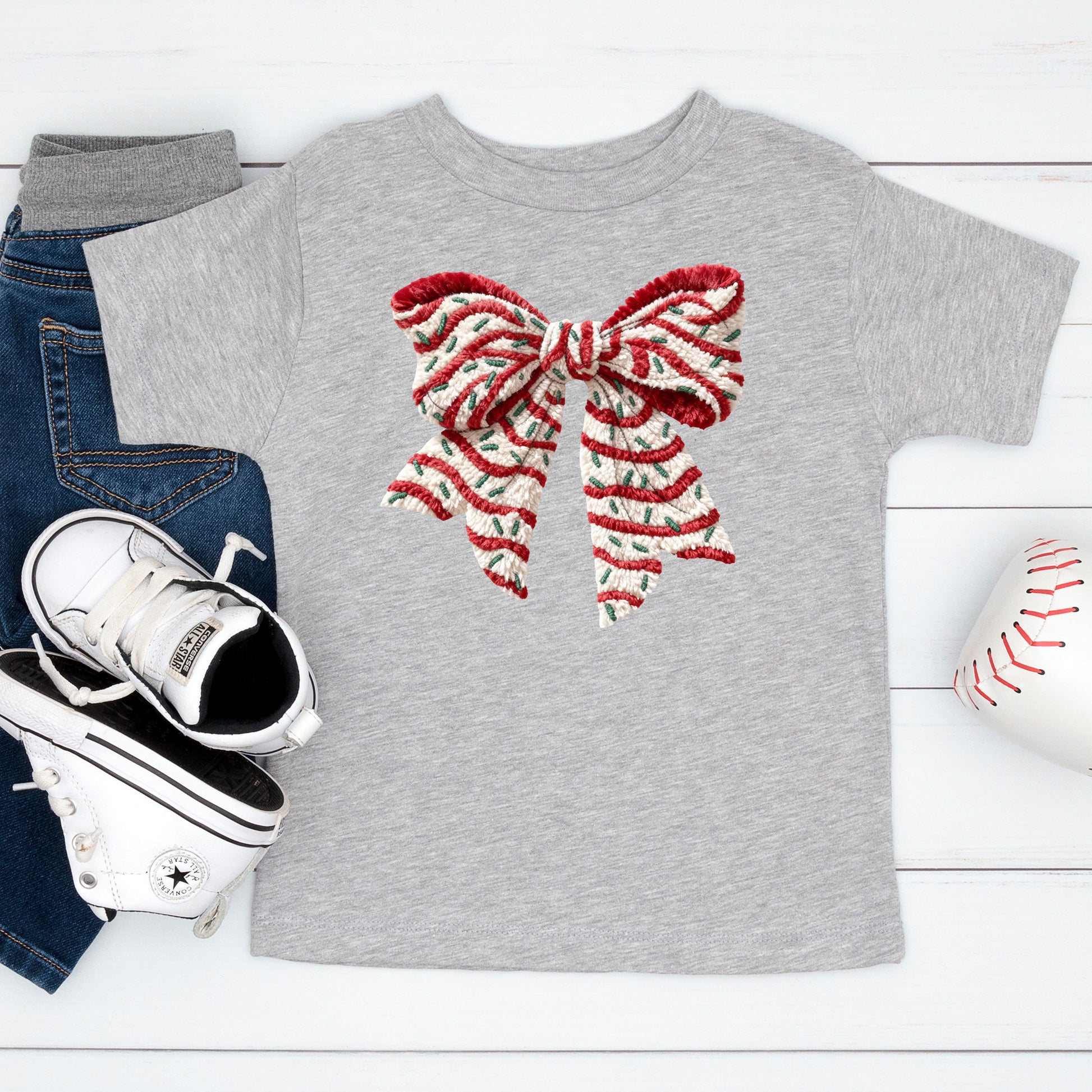 Crochet Faux Yarn Coquette Sweatshirt, Christmas Bow T Shirts, Preppy Christmas Bow Girly Gift Tees