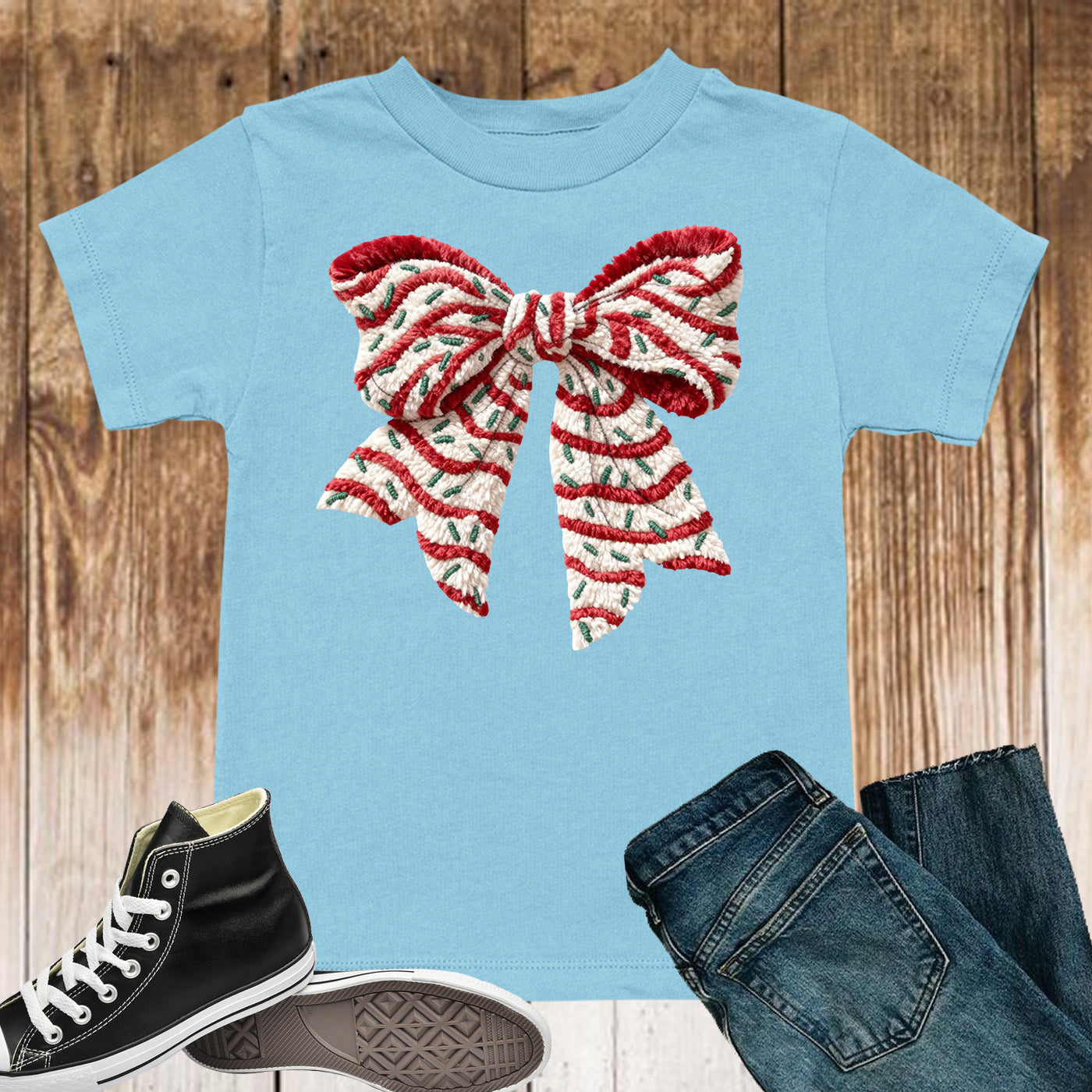 Crochet Faux Yarn Coquette Sweatshirt, Christmas Bow T Shirts, Preppy Christmas Bow Girly Gift Tees