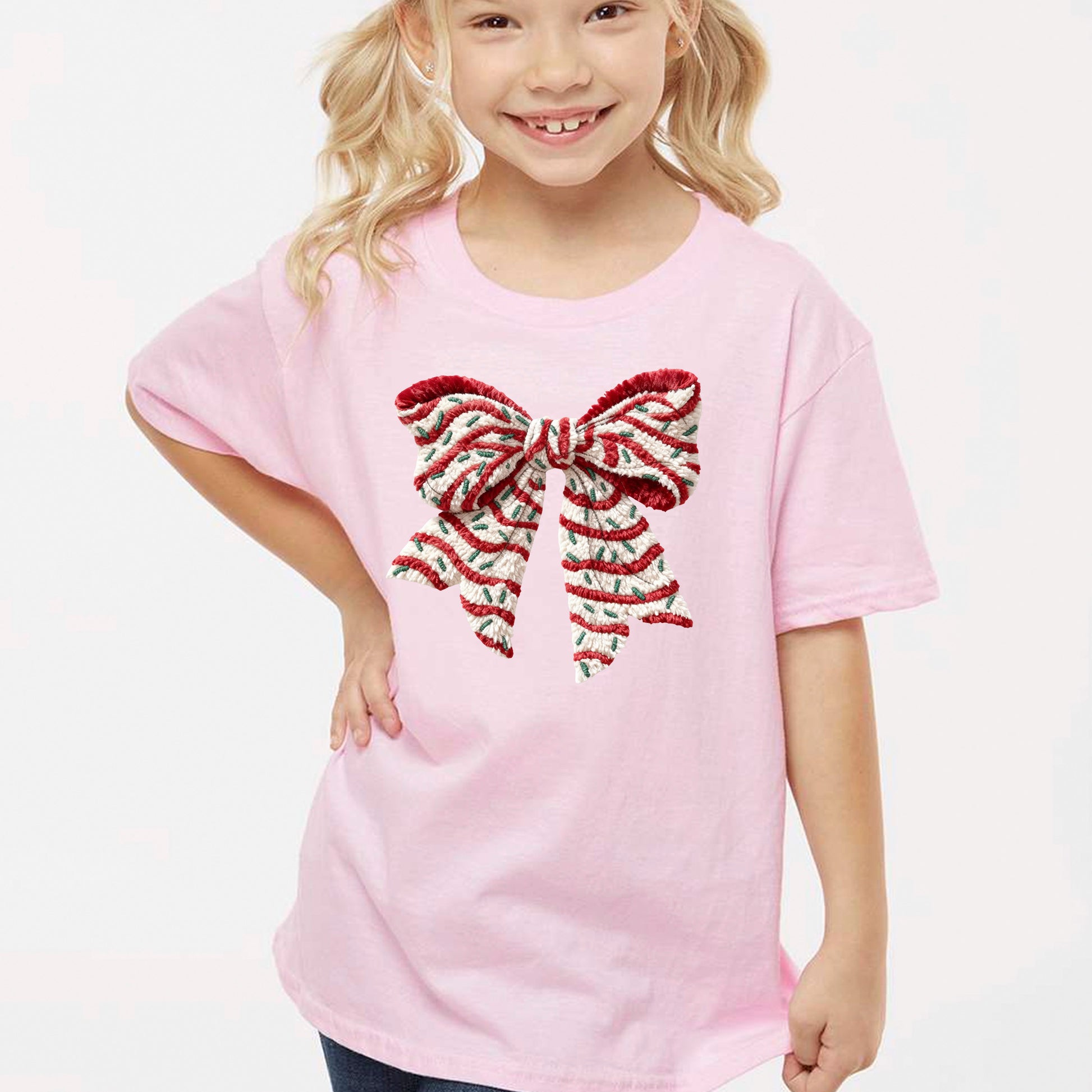 Crochet Faux Yarn Coquette Sweatshirt, Christmas Bow T Shirts, Preppy Christmas Bow Girly Gift Tees