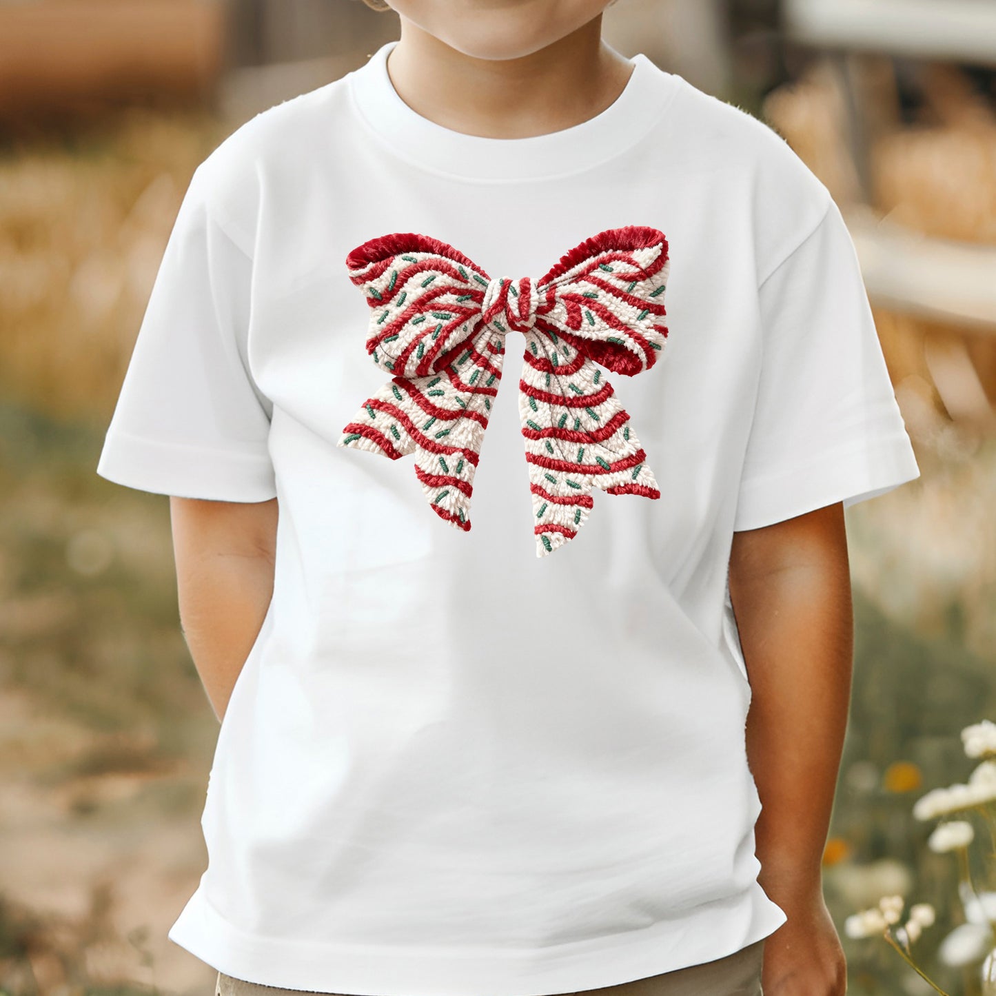 Crochet Faux Yarn Coquette Sweatshirt, Christmas Bow T Shirts, Preppy Christmas Bow Girly Gift Tees