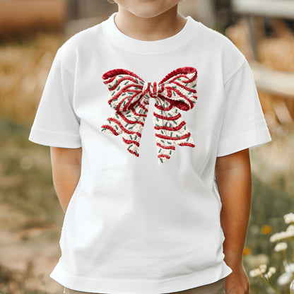 Crochet Faux Yarn Coquette Sweatshirt, Christmas Bow T Shirts, Preppy Christmas Bow Girly Gift Tees