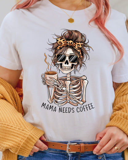 Coffee Lover Skeleton Messy Bun Mama DTF Transfer