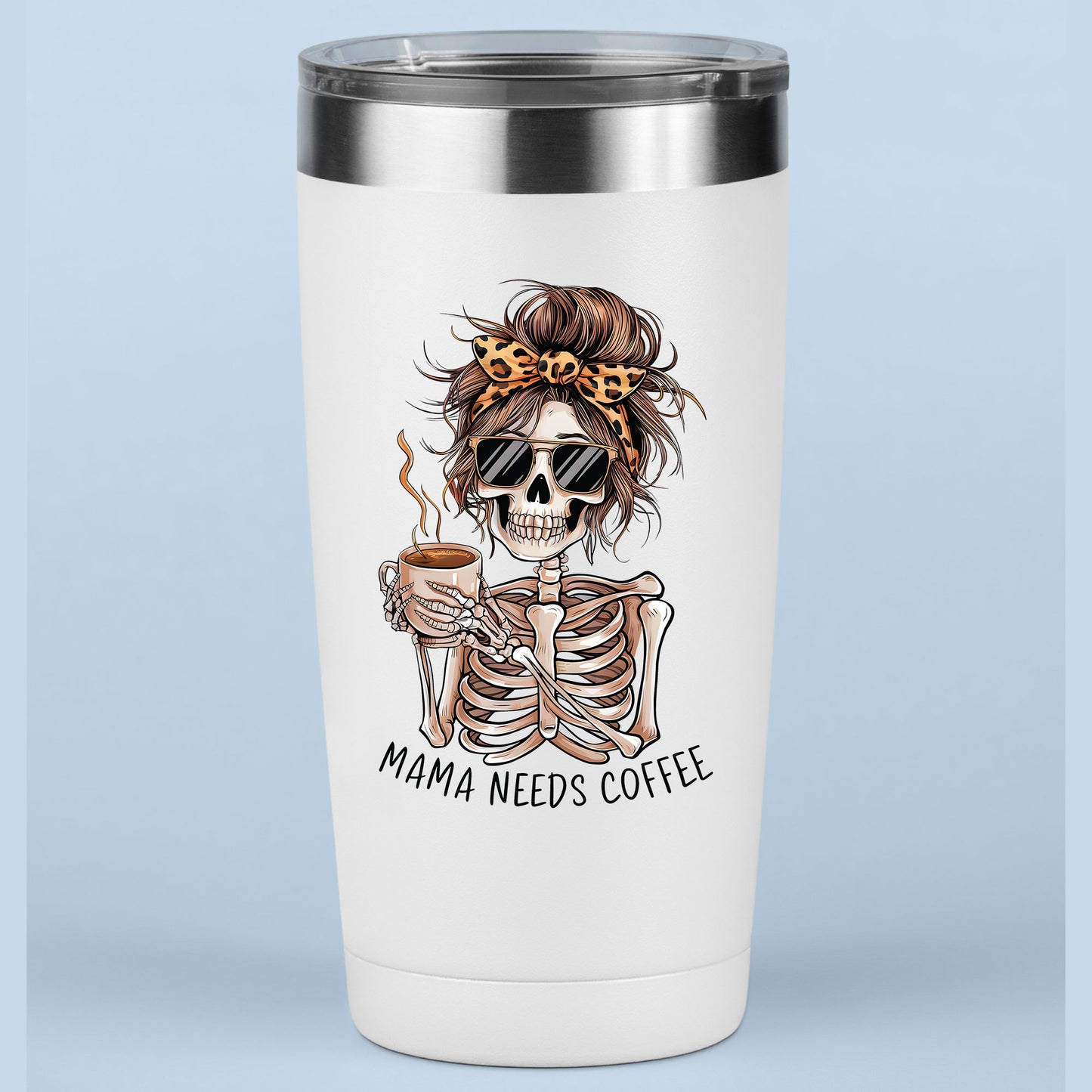 Coffee Lover Skeleton Messy Bun Mama DTF Transfer