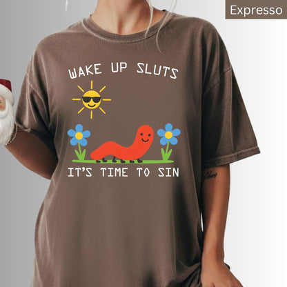 Comfort Colors® Meme Graphic Shirts Wake Up Sluts Funny Animal Sarcastic Cursed Unhinged Humor Top Viral T-Shirt Gifts