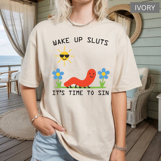 Comfort Colors® Meme Graphic Shirts Wake Up Sluts Funny Animal Sarcastic Cursed Unhinged Humor Top Viral T-Shirt Gifts