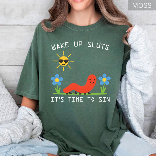 Comfort Colors® Meme Graphic Shirts Wake Up Sluts Funny Animal Sarcastic Cursed Unhinged Humor Top Viral T-Shirt Gifts