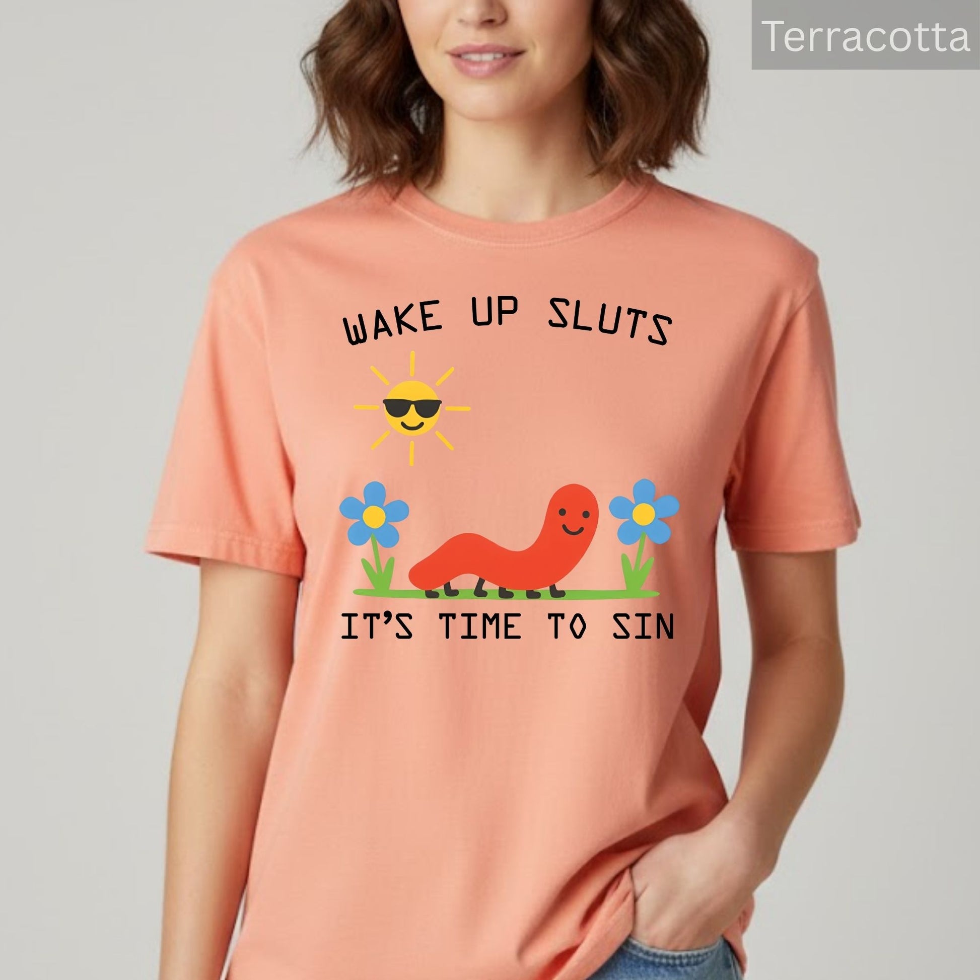 Comfort Colors® Meme Graphic Shirts Wake Up Sluts Funny Animal Sarcastic Cursed Unhinged Humor Top Viral T-Shirt Gifts