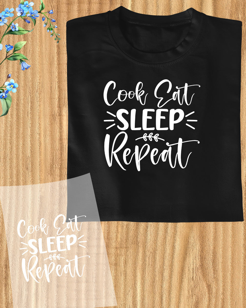 Cook Eat Sleep Repeat Kitchen DTF Transfer Film