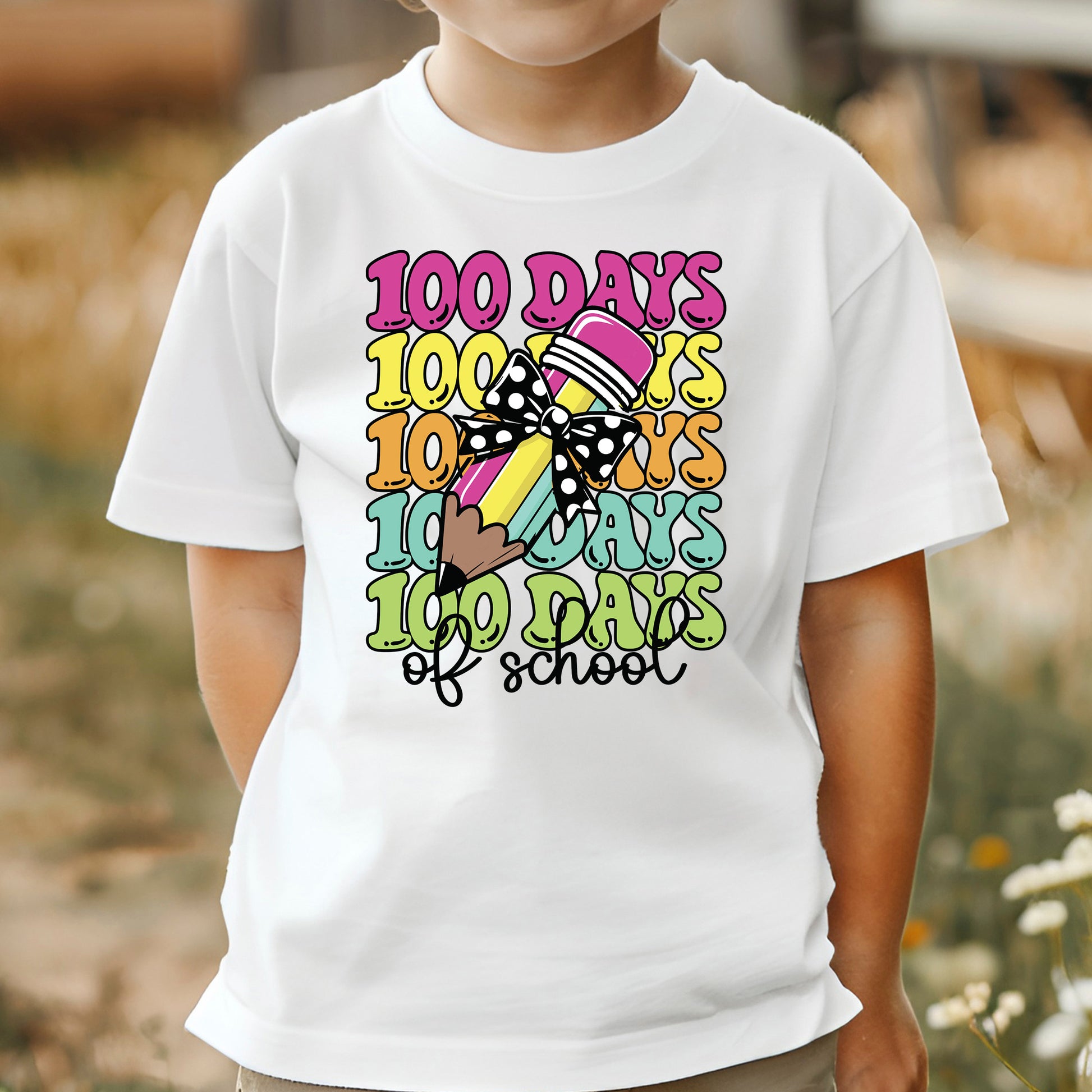 Coquette Bow Pencil 100 Days of School DTF Transfer, Ready to Press Heat Transfer for Shirts, Fun 100 Days of School Kids Design, UV Sticker