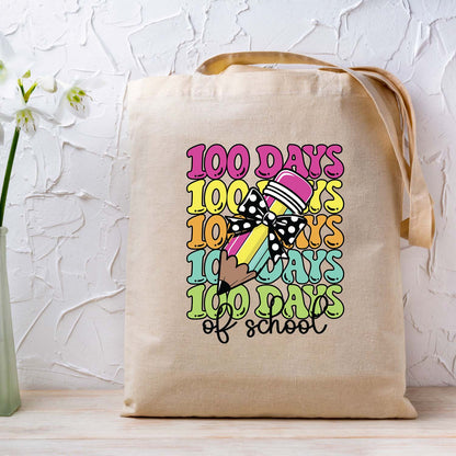 Coquette Bow Pencil 100 Days of School DTF Transfer, Ready to Press Heat Transfer for Shirts, Fun 100 Days of School Kids Design, UV Sticker