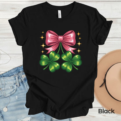 Coquette Clover Bow St Patrick’s Day Shirts Shamrock Sweatshirt Saint Patrick Party Tees Irish Green Sweater For Men Women Kids