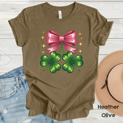 Coquette Clover Bow St Patrick’s Day Shirts Shamrock Sweatshirt Saint Patrick Party Tees Irish Green Sweater For Men Women Kids