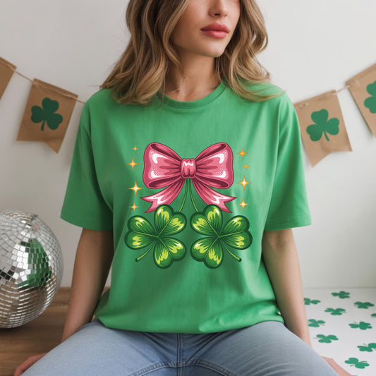 Coquette Clover Bow DTF Transfer ready to Press St Patrick’s Day Heat Transfer for Shirts Irish UV Sticker Prints Iron on Transfer