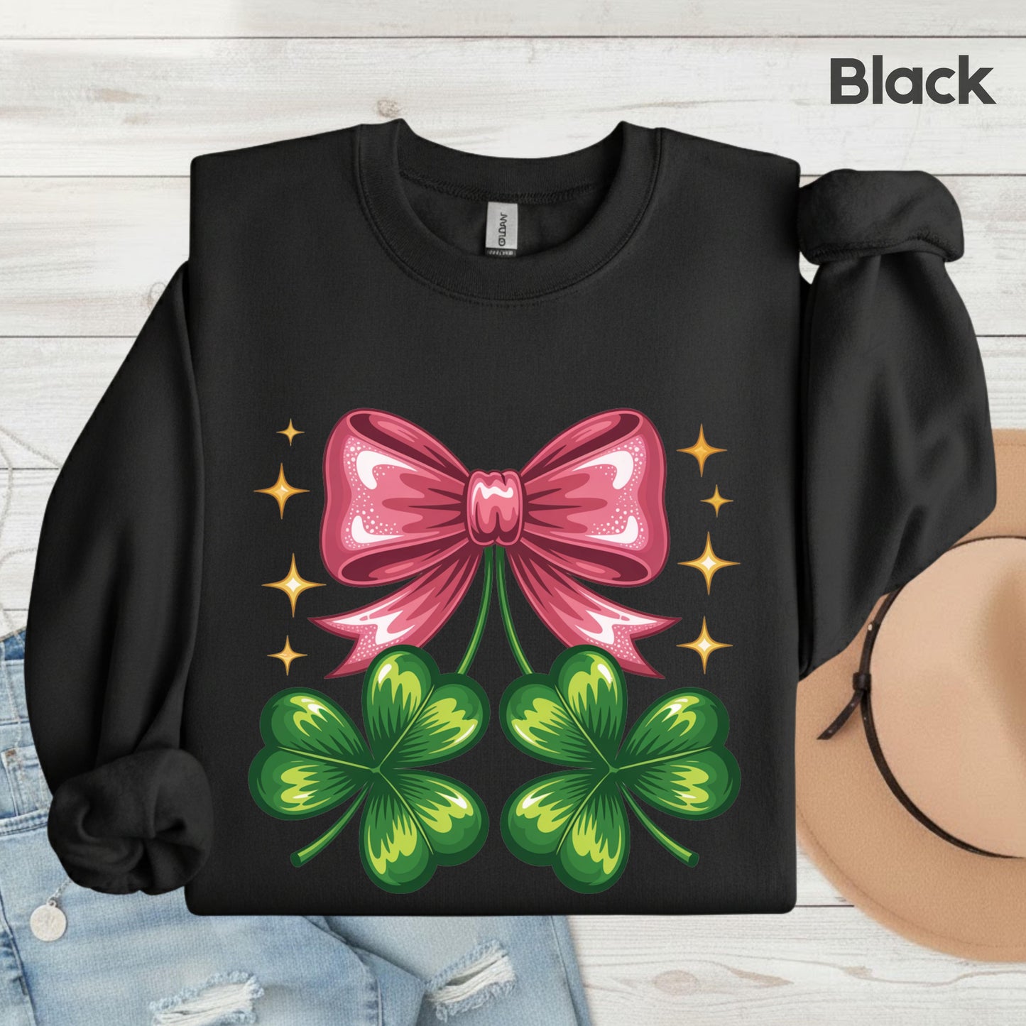 Coquette Clover Bow St Patrick’s Day Shirts Shamrock Sweatshirt Saint Patrick Party Tees Irish Green Sweater For Men Women Kids